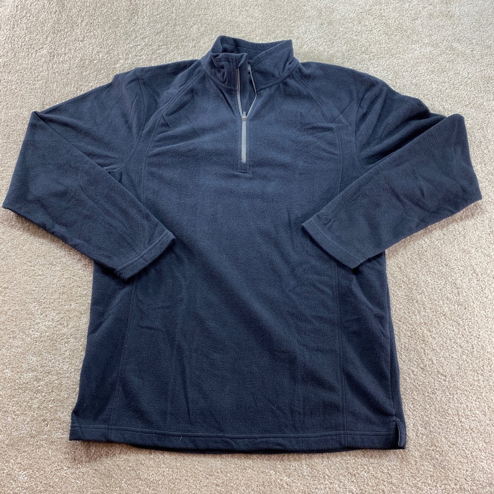 Cabelas Quarter Zip Fleece Pullover Mens Medium Navy Blue Long Sleeve Sweater